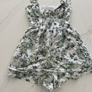 Hollister Green and White Jumpsuit with Flowy Design
